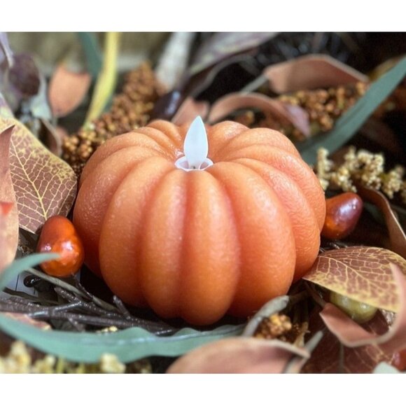 WHD Other - Pumpkin Wax LED Pillar Candle Moving Flame 6X5in. New